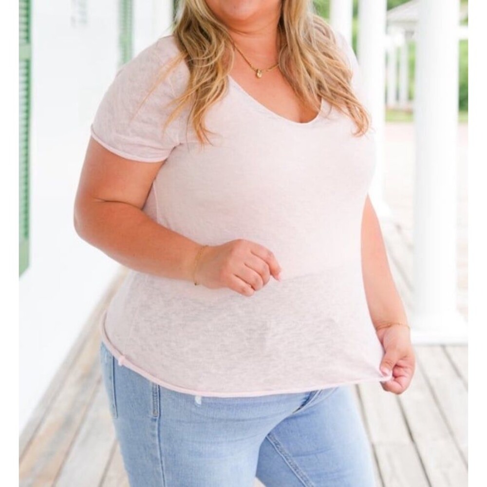 MOON RYDER vneck lightweight sweater MOONRYDER T-shirt blush Large LG V-neck tee